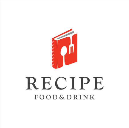 Food book logo Design. Food blog logo with Cutlery isolated on white background. Design template emblem, badge, sign for recipe book, Food Culinary education school Logo Design Vectro Stock.のイラスト素材