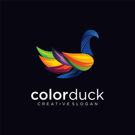 Duck gradient colorful modern bird logo illustration Premium Vectorのイラスト素材