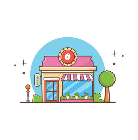 Coffee Shop Building. the facade of shop icon in flat style design illustrationのイラスト素材