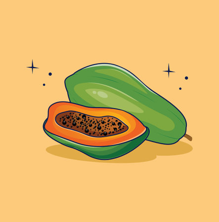Papaya Flat Design Fruit Icon Stock Illustrationのイラスト素材