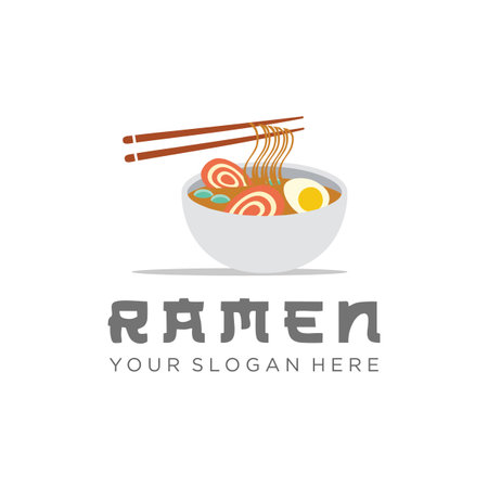 Japan ramen noodle logo design inspiration. Japanese food Ramen, Vector Logo Template, Japanese restaurant, Ramen restaurant, food icon, design flat illustrationのイラスト素材