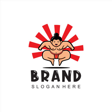 Sumo wrestler Logo sign. Fat, overweight man. Traditional sport of Japan. Branding Identity Corporate vector logo design Flat Styleのイラスト素材