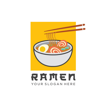 Japan ramen noodle logo design inspiration. Japanese food Ramen, Vector Logo Template, Japanese restaurant, Ramen restaurant, food icon, design flat illustrationのイラスト素材