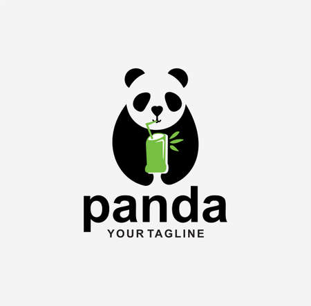 Cute panda drink in bamboo Design icon Vector Stock.のイラスト素材