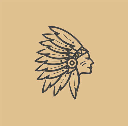 Native American Head indian chief Icon silhouette vintage Design Stockのイラスト素材