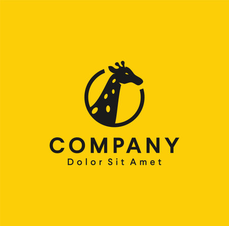 animal Head giraffe logo icon Silhouette design vector illustration wildlife symbol with yellow backgroundのイラスト素材