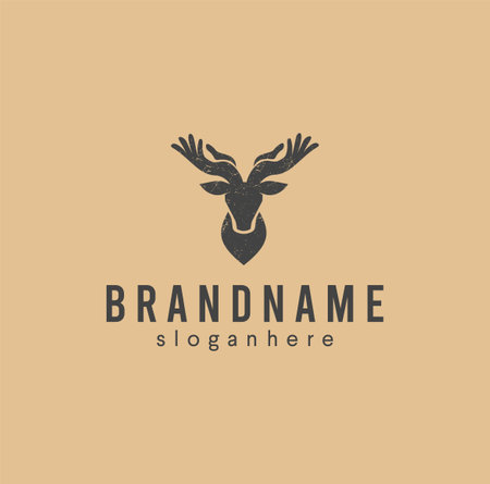 Deer care with hand Logo stock vector Illustration of mammal. Antlers Hand Logo Template emblem retro silhouetteのイラスト素材