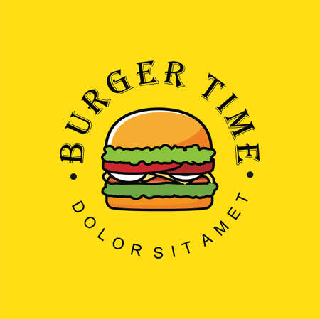 Burger logo template with simple flat Design Vector. Used for street restaurant, cafe, bar menu. Creative hamburger logo design symbolのイラスト素材
