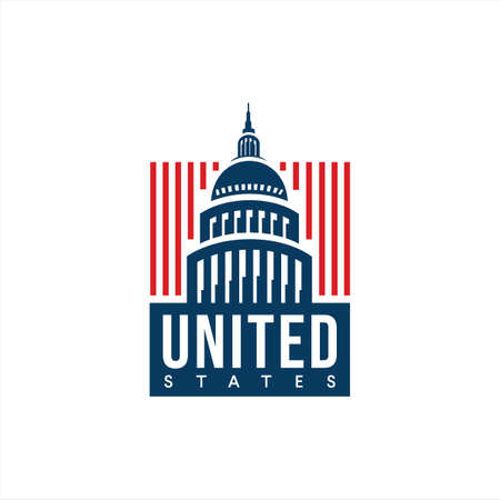 United States Capitol Building logo design. Capitol Hill Washington DC vector flat design illustrationのイラスト素材