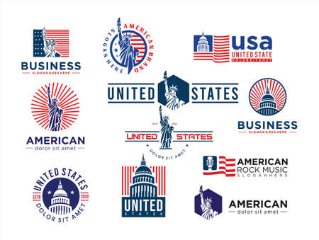 Set of Made in usa logo Label for patriot american flag and special symbols for vector usa stamps designのイラスト素材