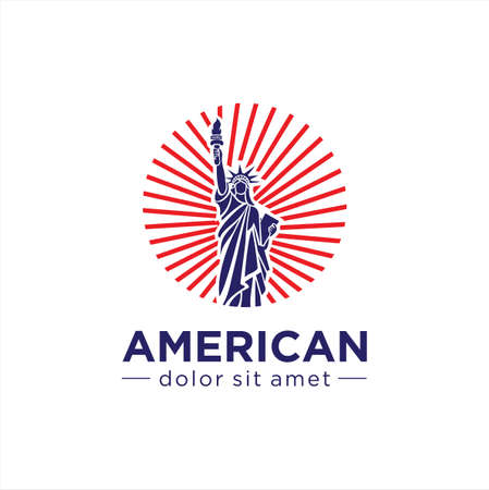 Statue of liberty Logo Design Vector. New York landmark and symbol of Freedom and Democracy. Flat vector design for emblem, postcard and bannerのイラスト素材