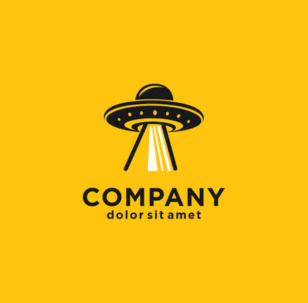 Simple illustration of ufo ship logo Design vector for web design isolated on yellow backgroundのイラスト素材