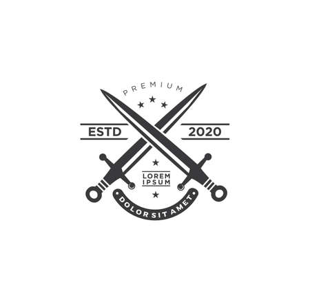 Crossed Swords Logo design Vector Emblem badge template vintage black silhouette Illustration.のイラスト素材