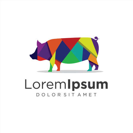Colorful Polygonal geometric style pig Logo Suitable For Company Logos Business Media Games Personal Needs And Others. Hog boar logo vector template illustrationのイラスト素材