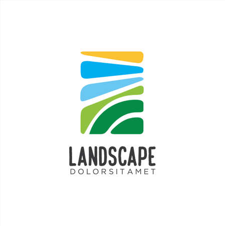 landscape logo vector icon illustration nature concept symbol. fresh grass garden agriculture logo emblem travel conceptのイラスト素材