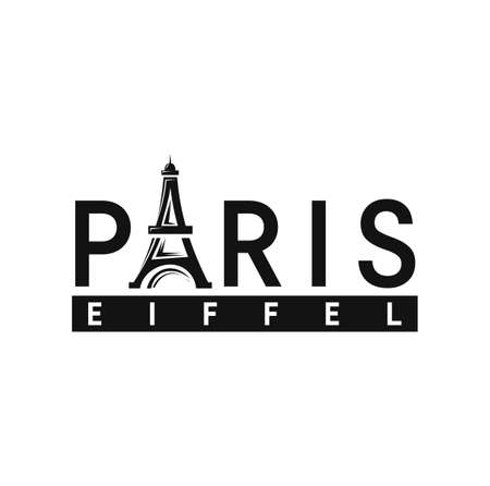 Eiffel Tower logo icon Symbol french, Paris, holiday, travel tour. Black silhouette tall building Eifel Tower isolated white background. Modern architecture landmark design Vector illustrationのイラスト素材