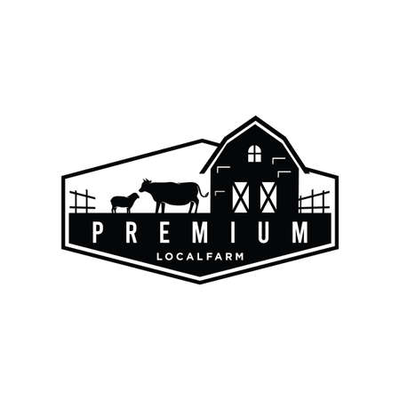 Agriculture and farming logo Farm house landscape Vector illustration of organic products and labels. harvest logos, fresh and healthy food logotypes silhouette retro hipsterのイラスト素材