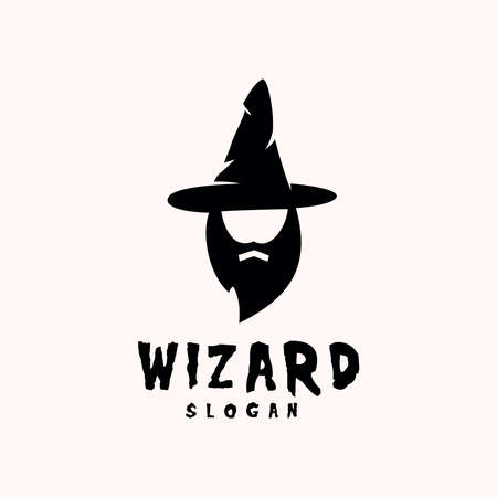 wizard logo icon magic hat design mascot character witch fantasy isolated illustration symbol vector black silhouetteのイラスト素材