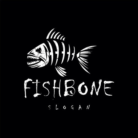 Fish bone logo simple black flat silhouette Vector skull skeletonのイラスト素材