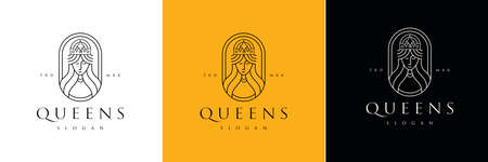 Beauty lady logo design template. abstract hair icon line art vector illustration of beauty women with abstract hairのイラスト素材