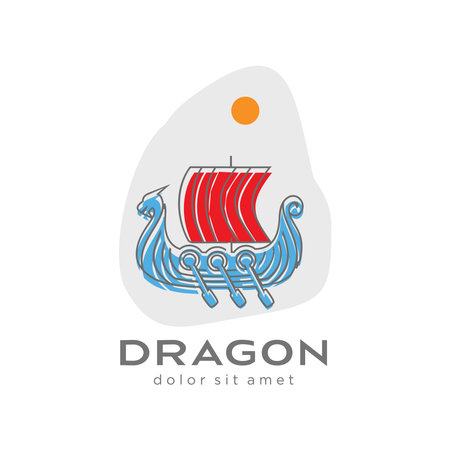 Drakkar Logo Design Vector Template, Creative Ship Logotype Conceptのイラスト素材