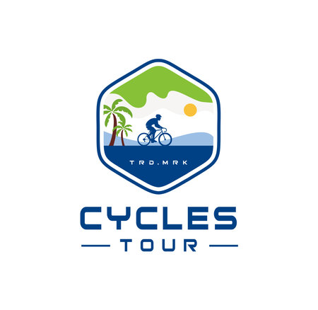 Cycling tour logo template. Vector illustration of a bicycle tour.のイラスト素材