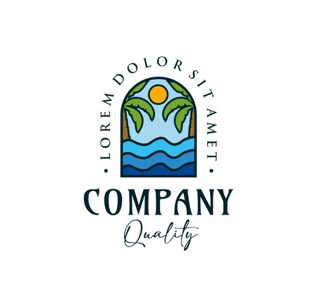 california beach logo vacation with palm or coconut tree at the outdoors sign or symbol for travel adventureのイラスト素材