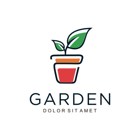 Garden logo design. Vector illustration of a flowerpot iconのイラスト素材