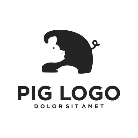pig logo design vector icon illustration design template black and white colorのイラスト素材