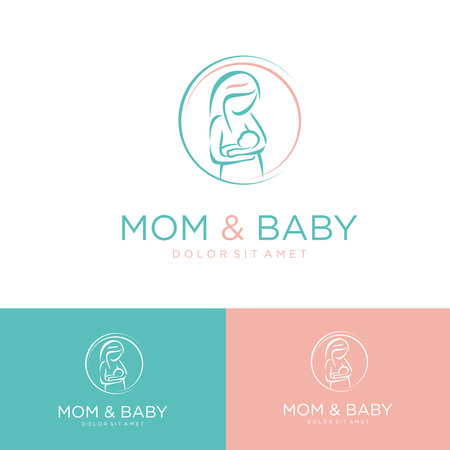 Mother and baby logo design template. Vector illustration in line style.のイラスト素材