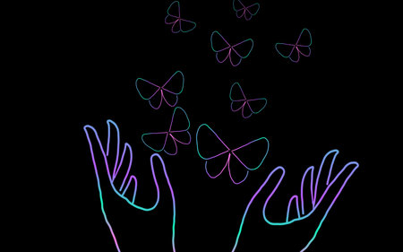Butterflies on black background. 3D rendering. Computer digital drawing.の写真素材