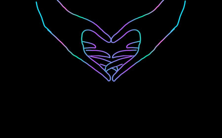 Neon heart with wings on a black background. Vector illustration.の写真素材