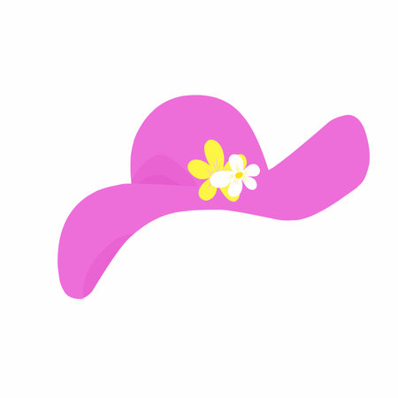 Women's hat with flower icon in flat style on a white backgroundの写真素材
