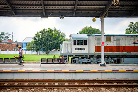 Cirebon, West Java, Indonesia - February-05-2019 : My train has come and I'm ready to go on vacation...