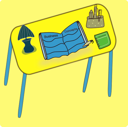 a picture of a study table and study toolsのイラスト素材