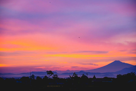 portrait at dusk of a ciremai mountain located in kuningan west java
