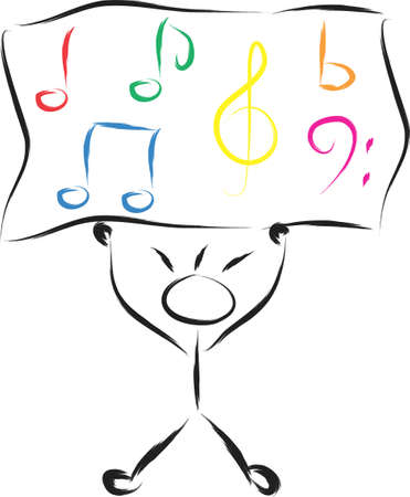 An illustration with boy and notes musicalのイラスト素材