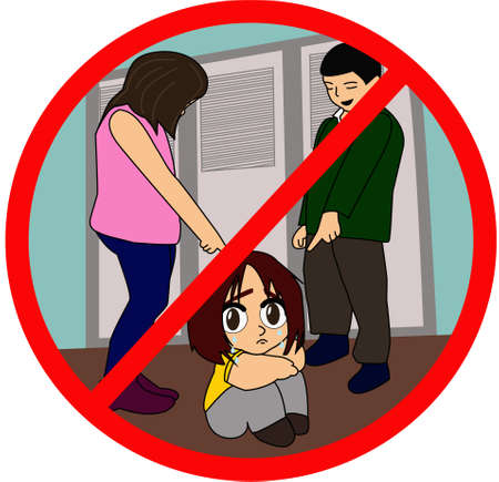 against bullying, children make fun of their classmate at schoolのイラスト素材