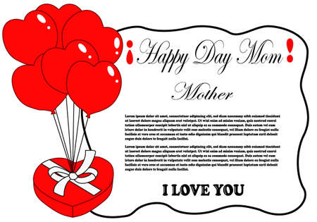 mother's day, greeting card for mother's day, with heart-shaped balloons on the left side of the cardのイラスト素材