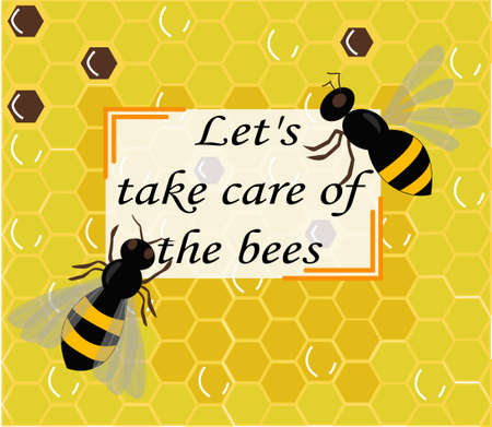 World Bee Day, commemoration, honeycomb background, with the text Let's Take Care of Bees and two bees on itのイラスト素材
