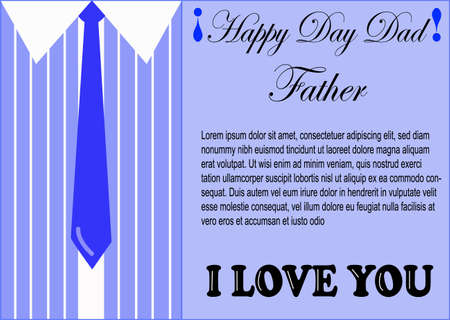 father, card to congratulate father's day, shirt drawing on the left side and text on the right side, on blue background