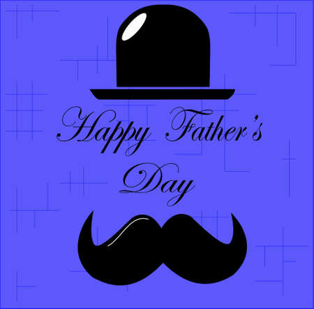 happy father's day, hat and mustache, with the text, happy father's day, in the middle, on a blue backgroundのイラスト素材