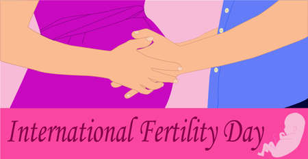 international fertility day, pregnant woman, accompanied by her partner, with her hands on her bellyのイラスト素材