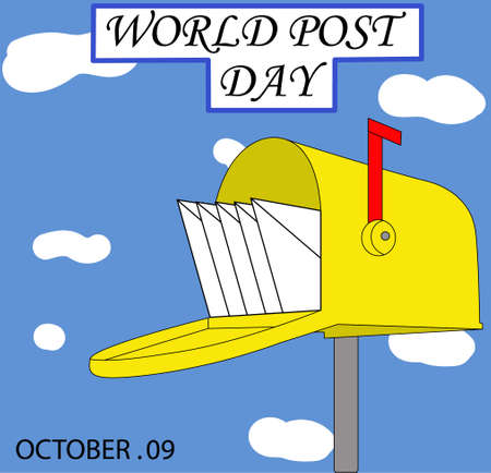 World mail day, vector illustration of a mail box with letters, sky backgroundのイラスト素材