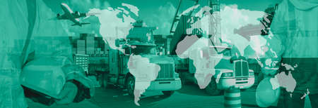 Logistic and transport concept in front Industrial Container Cargo freight ship for Concept of fast or instant shipping and online goods ordersの写真素材