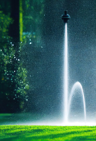 Sprinkler working at night 3d illustratedの写真素材