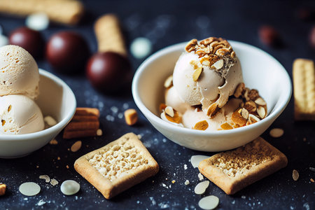 Vertical shot of delicious ice cream with almond 3d illustratedの写真素材