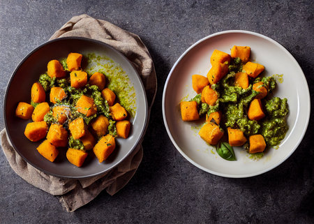Overhead shot of delicious  gnocchi 3d illustratedの写真素材