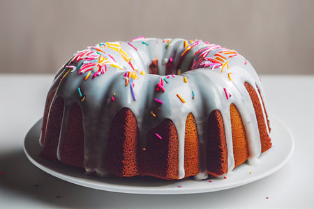 Vertical shot of Delicious tasty Bundt cake with white glaze 3d illustratedの写真素材