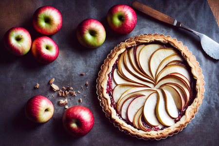 Overhead shot of delicious apple pie 3d illustratedの写真素材